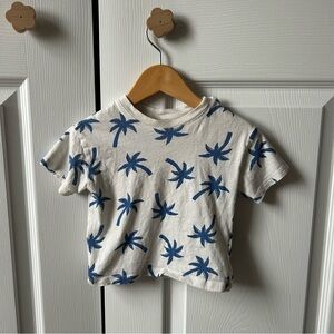 H&M Kids Palm-Print T-Shirt - White & Blue 9 months